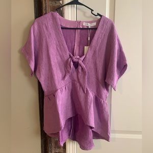 VICI Purple Front Tie Peplum Top - SZ Large NWT